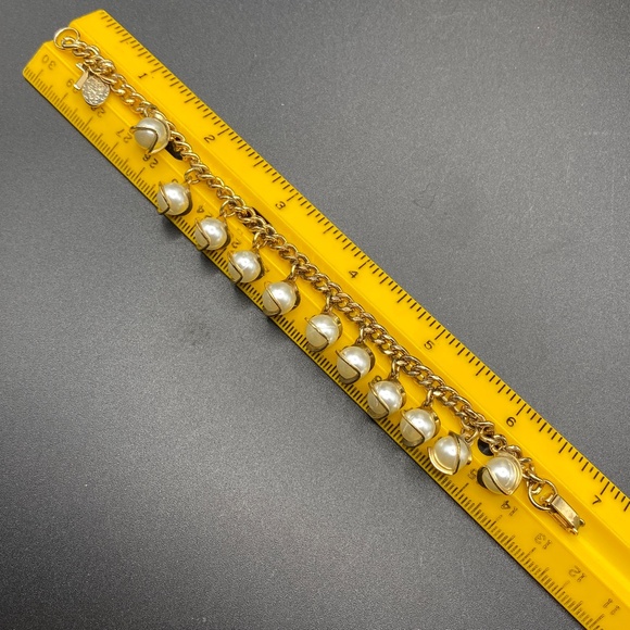 Vintage Gold Tone Bracelet Wire Wrapped Faux Pearls Christian Religious 7" - Picture 3 of 6